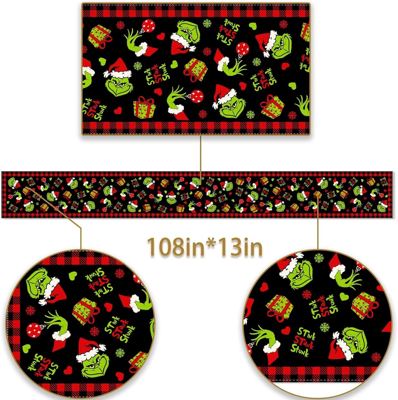 Christmas Table Runner Merry Christmas Buffalo Plaid Check Winter Holiday Party Decoration Fireplace Kitchen Dining Home Decor (Black and Red, 13" x 108")